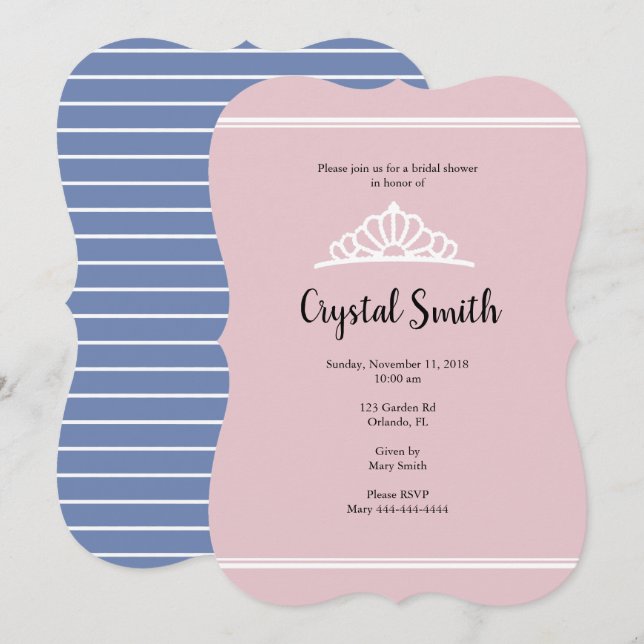 Bridal Shower Tiara Pink Purple Invitation (Front/Back)