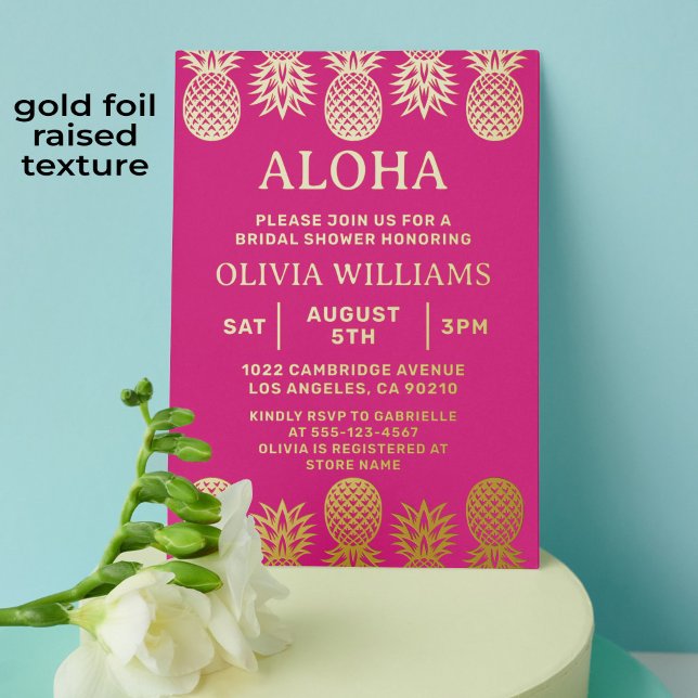 Bridal Shower Tropical Pineapple Luau Pink (Tropical pineapple pink and gold foil bridal shower invitation)