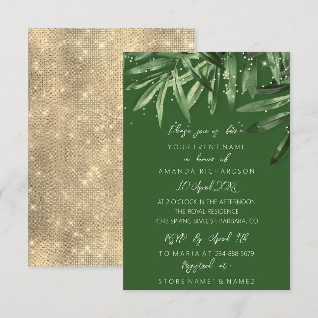 Bridal Shower Tropical Sage Green Gold Elegant  Invitation (Front/Back)