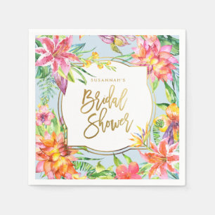 Bridal Shower Tropical Summer Watercolors Gold Napkin