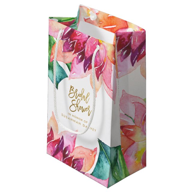 Bridal Shower | Tropical Watercolor Thank You Small Gift Bag (Front Angled)