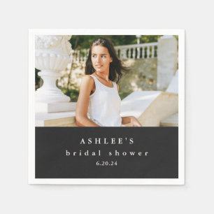 Bridal Shower Typography Photo Black Napkin