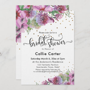 Bridal Shower Typography Wildflower Gold Confetti Invitation
