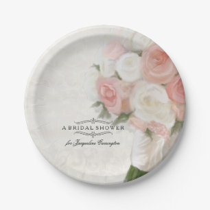 Bridal Shower Vintage English Rose Bouquet Damask Paper Plate