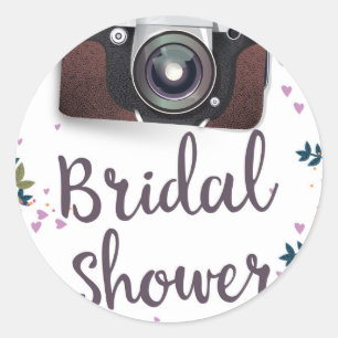 Bridal Shower Vintage flowers and classic camera Round Sticker