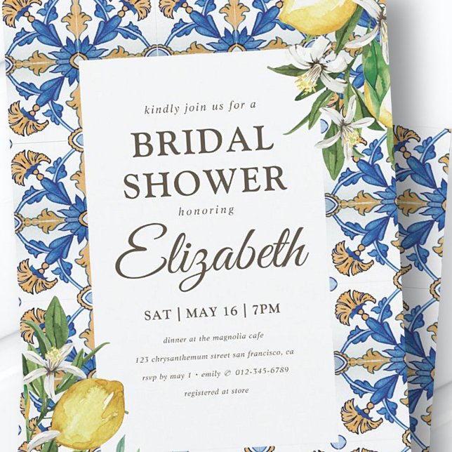 Bridal Shower Vintage Lemon Foliage Mediterranean Invitation (Creator Uploaded)