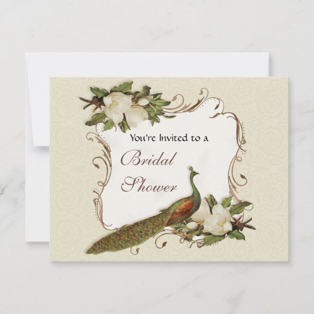 Bridal Shower - Vintage Peacock & Magnolia Swirl Invitation (Front)
