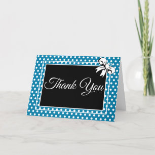 Bridal Shower Vintage Polka Dots Bows Blue & White Thank You Card