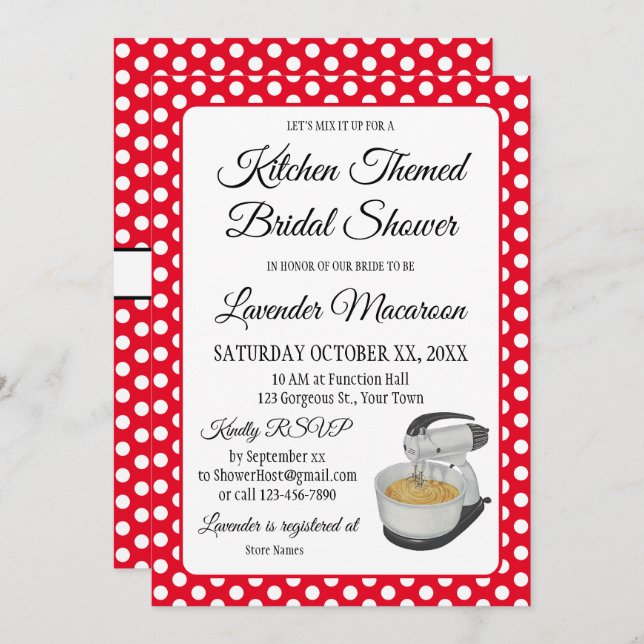 Bridal Shower Vintage Polka Dots Bows Red & White (Front/Back)