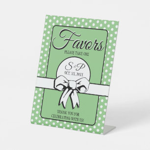 Bridal Shower Vintage Polka Dots Bows Sage & White Pedestal Sign