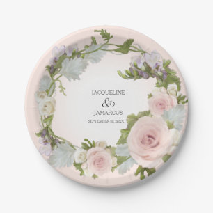 Bridal Shower Vintage Pretty Rose Floral Wreath Paper Plate