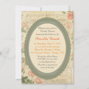 Bridal Shower,vintage roses on partition,framework Invitation