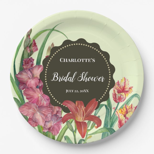 Bridal Shower Warm Floral Spring Blooms Painting Paper Plate (Front)