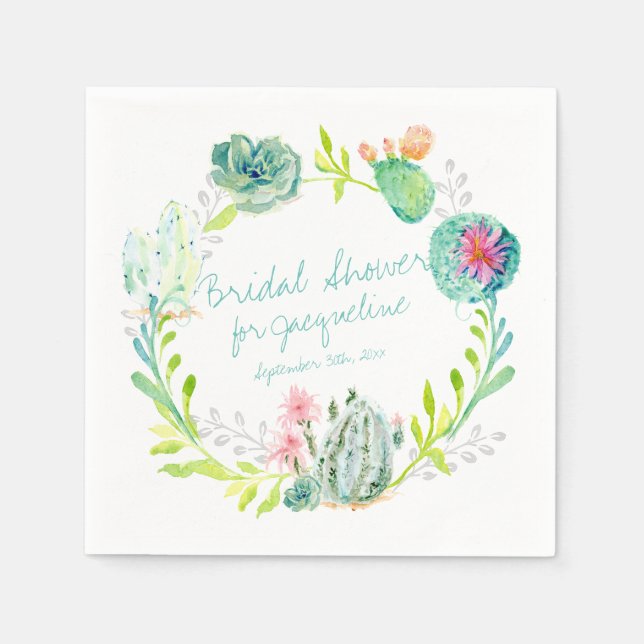 Bridal Shower Watercolor Cactus Succulent Desert Napkin (Front)