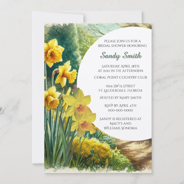 Bridal Shower Watercolor Daffodils  Invitation (Front)