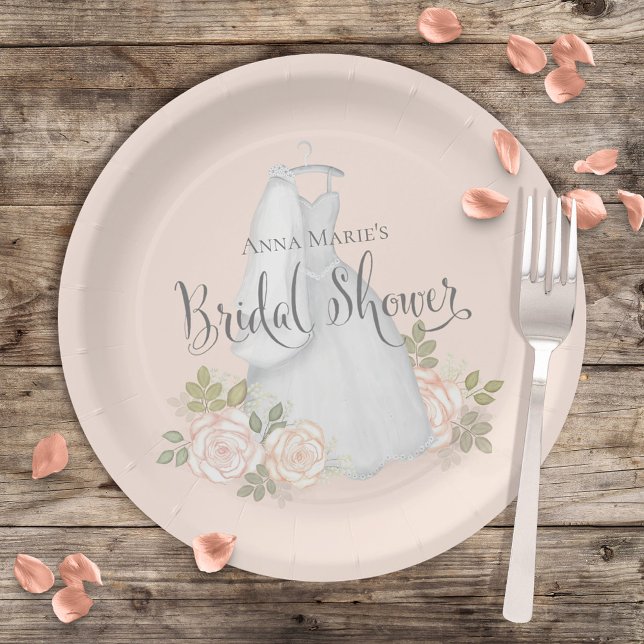 Bridal Shower Watercolor Elegant Modern Floral Paper Plate (Creator Uploaded)