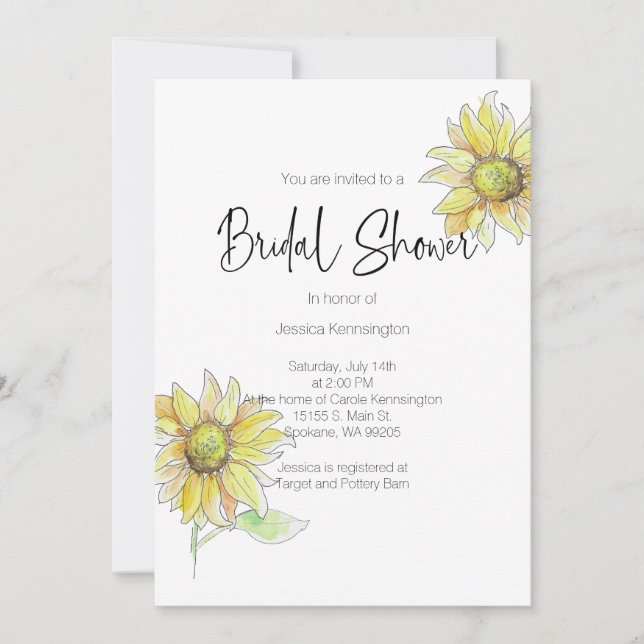 Bridal Shower Watercolor Fall Sunflower Invitation (Front)
