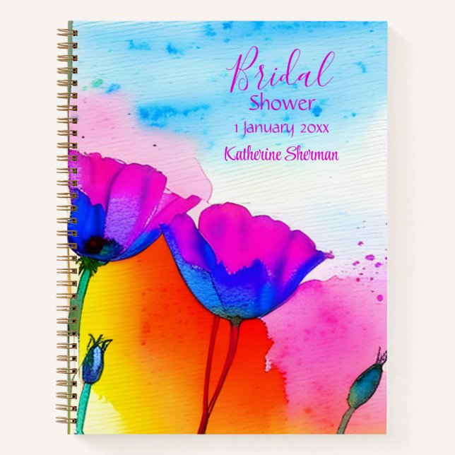 Bridal Shower Watercolor Floral California Poppies Notebook (Front)