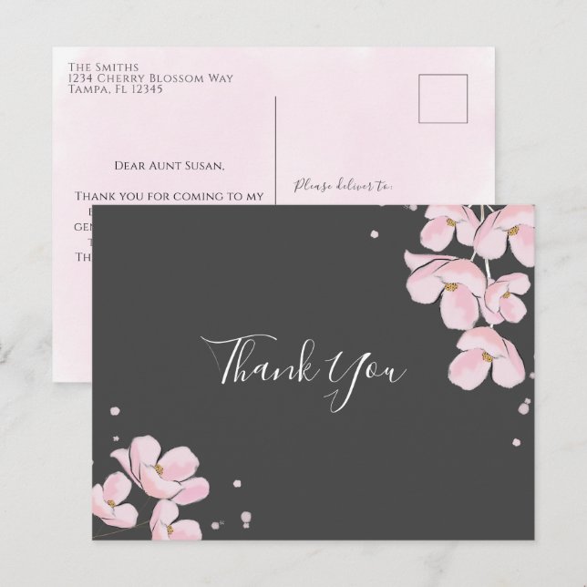Bridal Shower Watercolor Floral Cherry Blossoms Postcard (Front/Back)