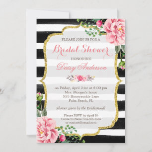 Bridal Shower Watercolor Floral Gold Glitter Decor Invitation