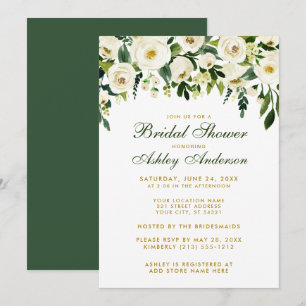 Bridal Shower Watercolor Floral Green Gold Invite