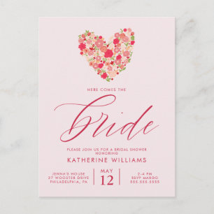 BRIDAL SHOWER Watercolor Floral Heart Postcard
