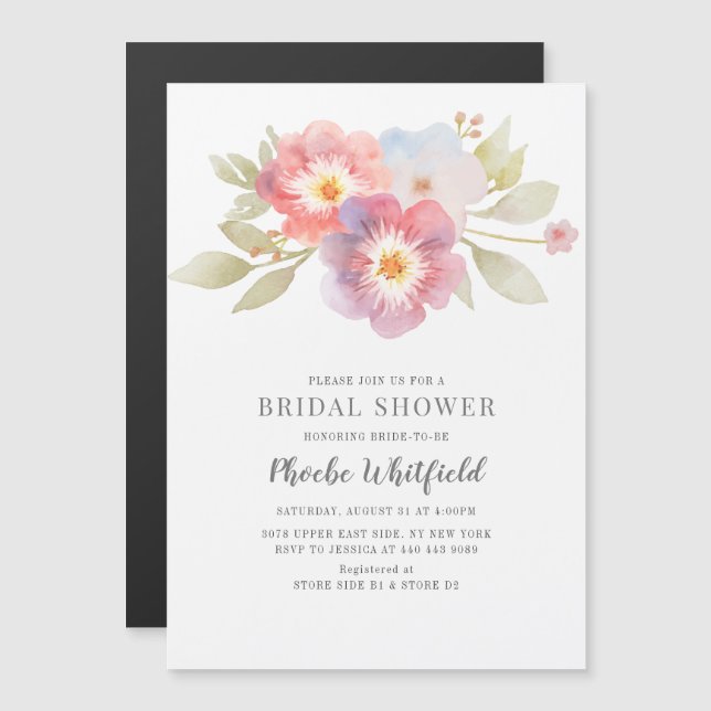 Bridal Shower Watercolor Floral Modern Botanical Magnetic Invitation (Front/Back)