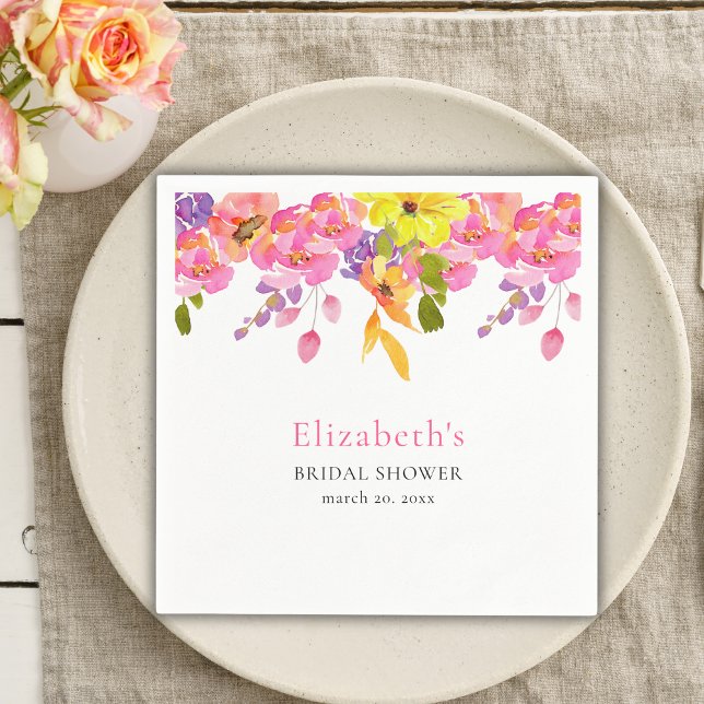 Bridal Shower watercolor flowers yellow and pink Napkin (Creator Uploaded)