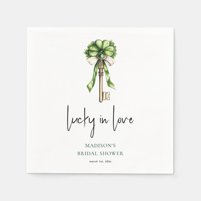 Bridal Shower Watercolor Gold Key & Clover Napkin (Front)