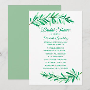 Bridal Shower Watercolor Leaves Green Leaf Boho Invitation