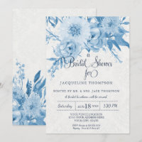 Bridal Shower Watercolor Navy Blue n White Floral