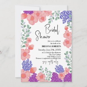 Bridal Shower Watercolor Pink Flower Invitation