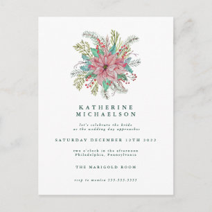 BRIDAL SHOWER Watercolor Poinsettia Floral Postcard