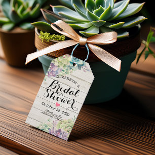 Bridal Shower Watercolor Succulents Rustic Wood Gift Tags