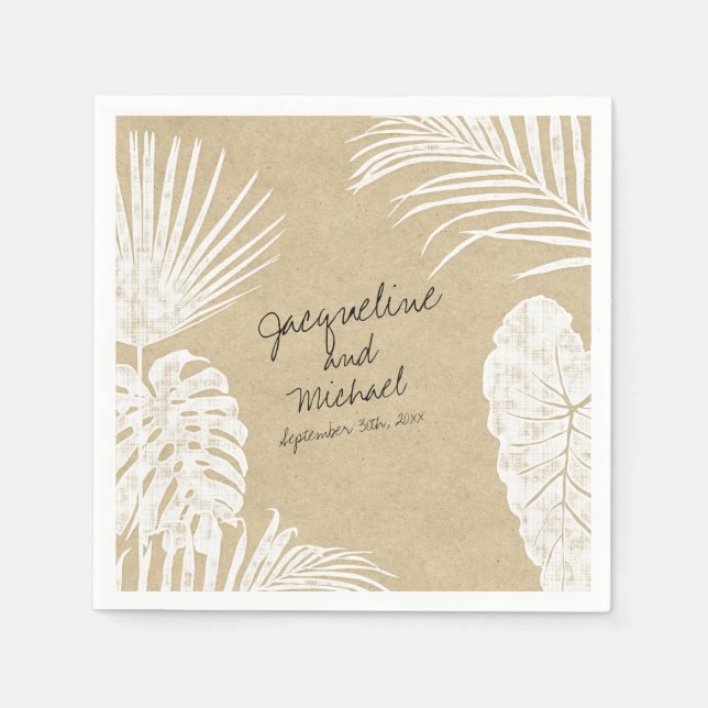 Bridal Shower Watercolor Tropical Leaf Kraft Art Napkin (Front)