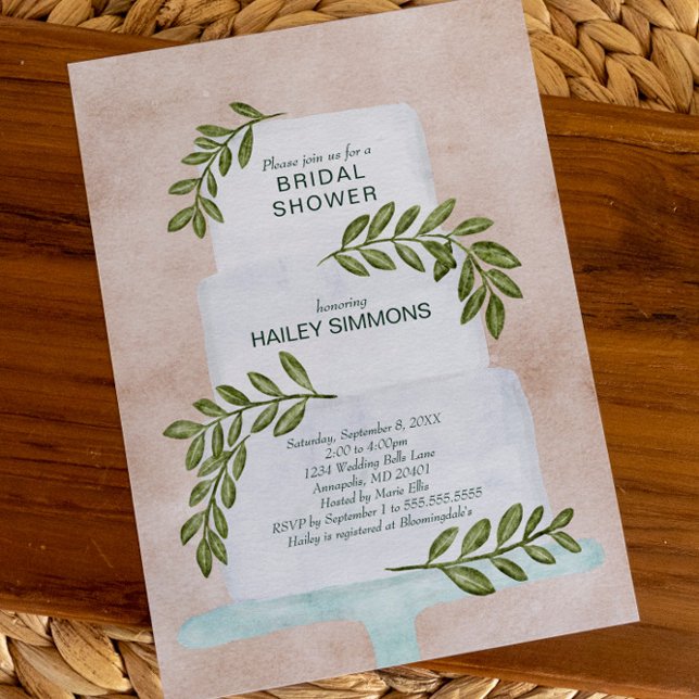Bridal Shower Watercolor Wedding Cake w/ Greenery Invitation (Creator Uploaded)