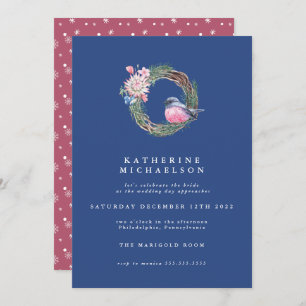 BRIDAL SHOWER Watercolor Winter Sparrow Wreath Invitation