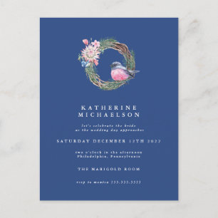 BRIDAL SHOWER   Watercolor Winter Sparrow Wreath Postcard