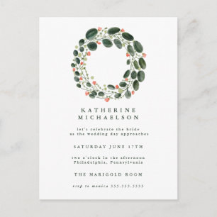 BRIDAL SHOWER Watercolor Wreath Invitation Postcard