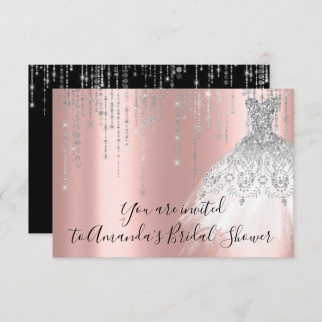 Bridal Shower Waves Dress Grey Grey Silver Rose Invitation (Front/Back)