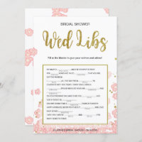 Bridal Shower Wed Libs Card | Gold and Pink