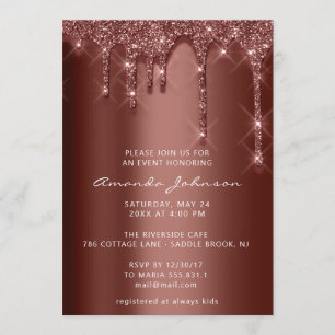 Bridal Shower Wedding Birthday Brown Glitter Drips Invitation