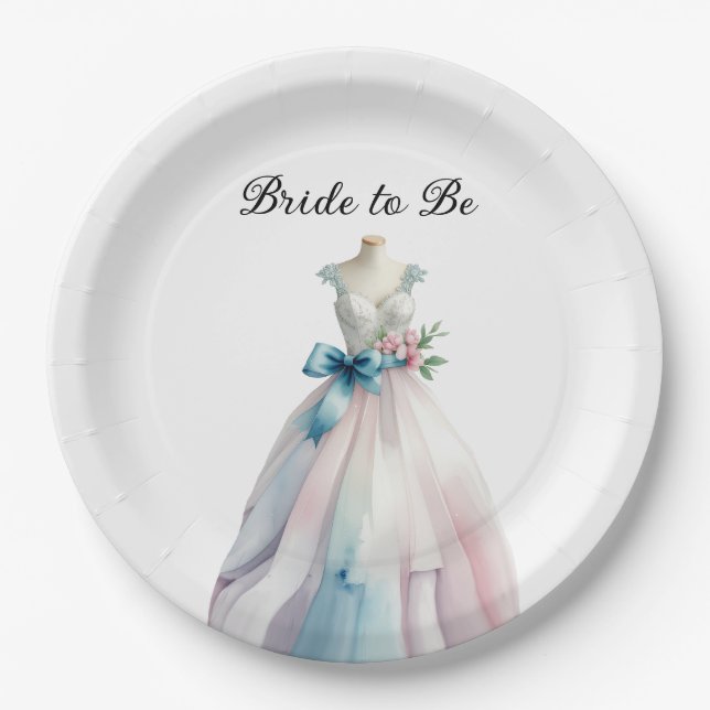 Bridal Shower Wedding Dress Bride to Be Paper Plate (Front)