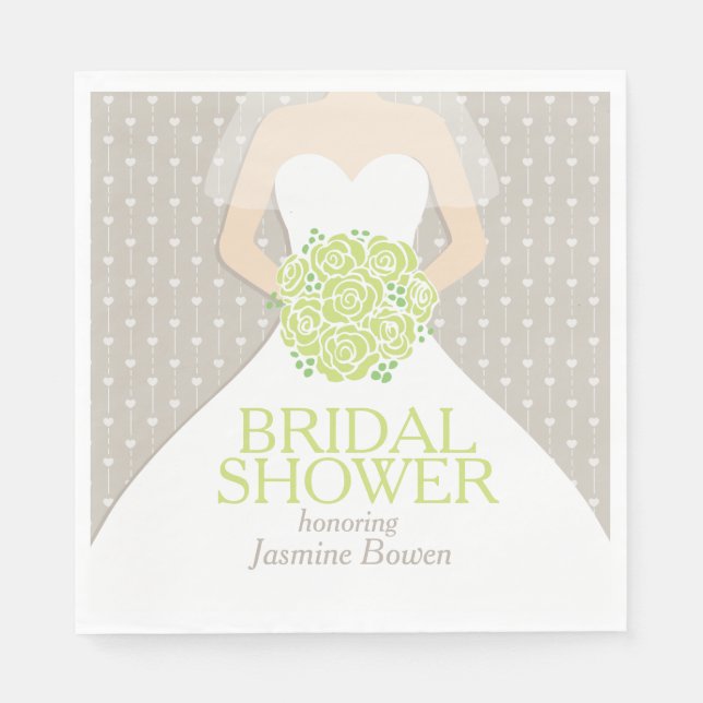 Bridal shower wedding dress green roses napkins (Front)