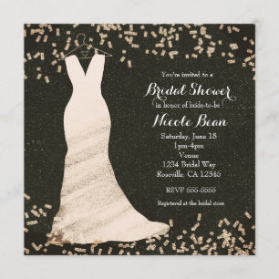 Bridal Shower Wedding Dress on Hanger & Confetti Invitation