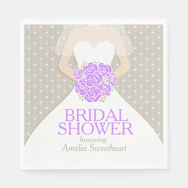 Bridal shower wedding dress purple grey napkins (Front)