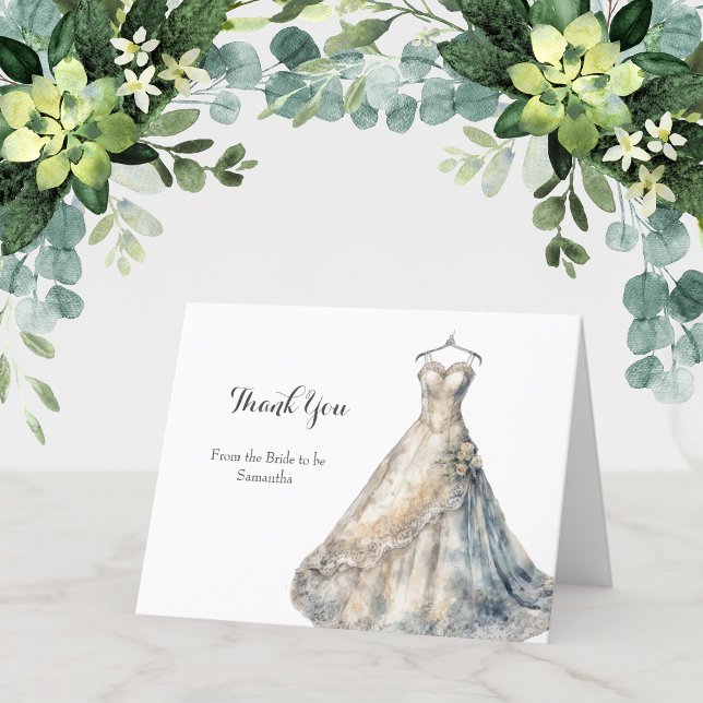 Bridal Shower Wedding Dress Thank you Cards (Bridal Shower Folded Thank you note cards with Wedding dress design)
