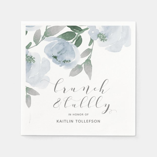 Bridal Shower Wedding Dusty Blue Watercolor Floral Napkin (Front)