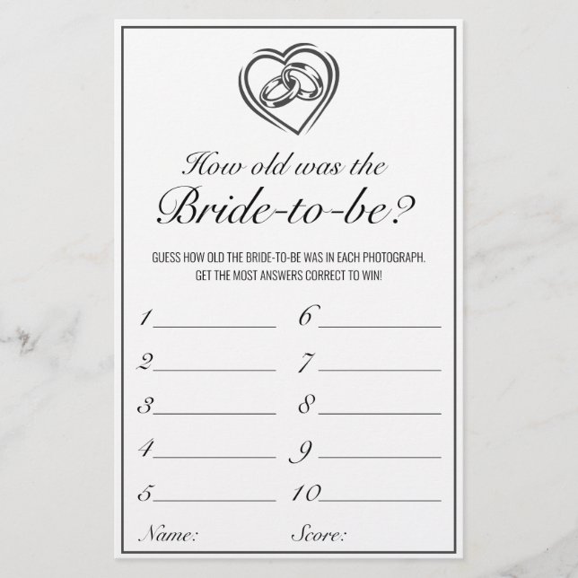Bridal Shower Wedding Game Modern Minimalist White (Front)