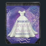 Bridal Shower Wedding Gown Purple & Rose Gold Glam Drawstring Bag<br><div class="desc">Bridal Shower Wedding Gown Purple Watercolor and Rose Gold Glitter Accents - Custom made with the name of the bride to be and the date of her event.</div>